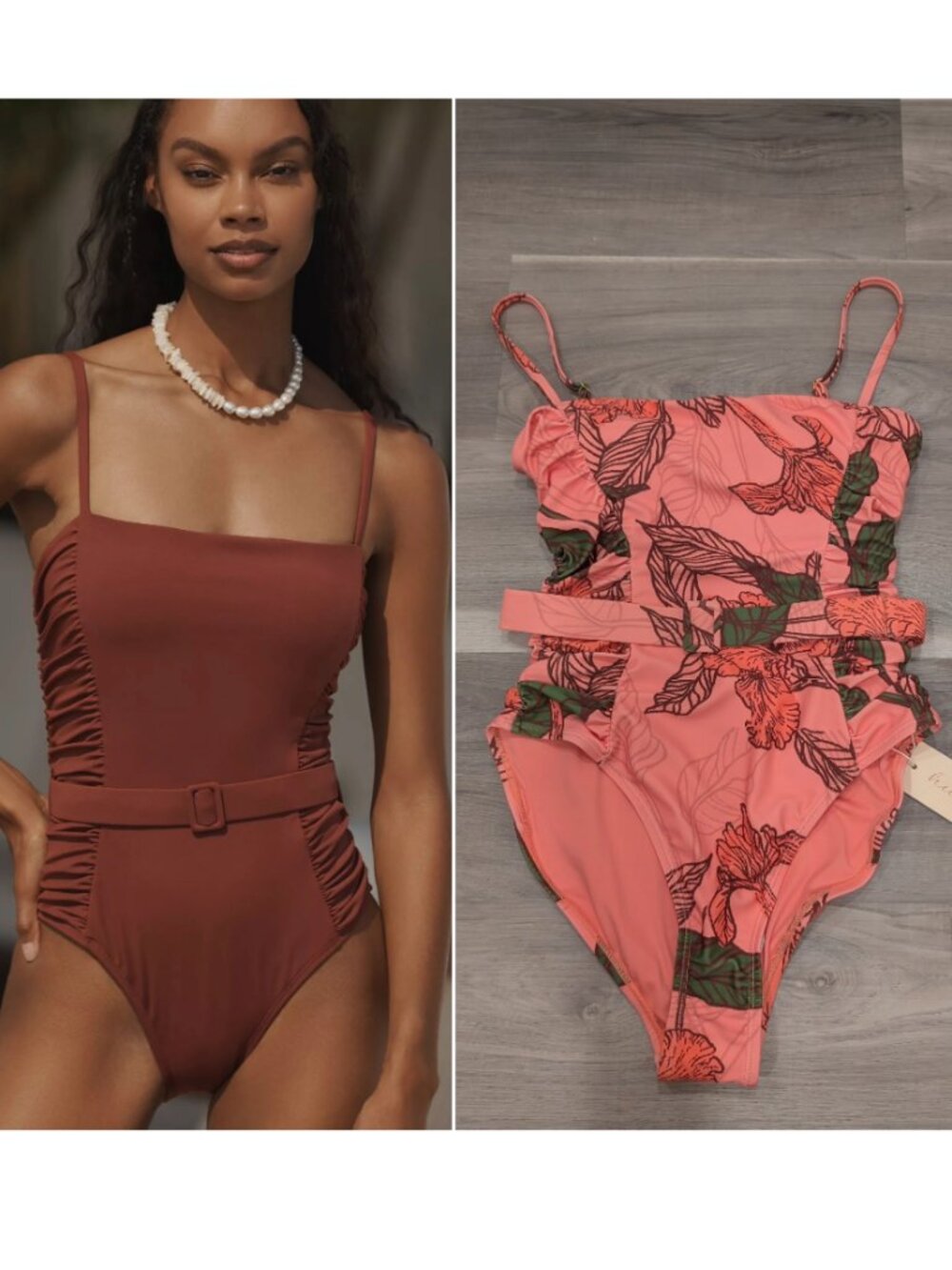 Hutch | Anthropologie Jenny Belted One-Piece Swimsuit In Pink Floral